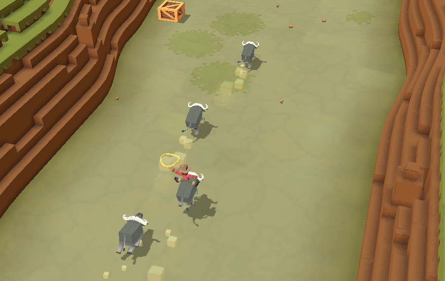 Cowboy ride on a cow chasing another one